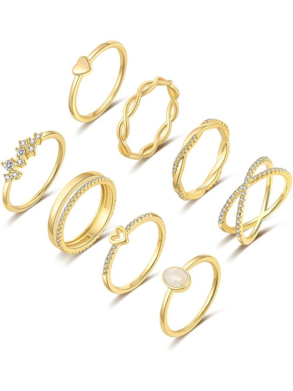 8PCS Non-Tarnish Stackable Gold & Silver Rings Set for Women - Fashion Jewelry